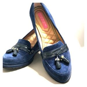 Blue suede loafers